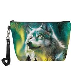 Wanyint Kosmetiktasche mit Wolfsdruck, wasserdicht, niedlich, modisch, Make-up-Tasche, Wolf Galaxie, M von Wanyint