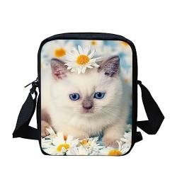 Wanyint Pfauen-Druck Messenger Bag Crossbody Taschen für Damen Herren Umhängetasche mit verstellbaren, Katze Blume von Wanyint