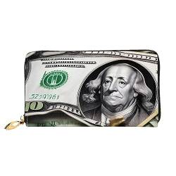 Banknotenmuster Damen Geldbörse mit langem Reißverschluss, 19 x 10 cm, kommt mit Kreditkartenfächern innen, leicht und langlebig., Schwarz, Einheitsgröße, Modern von WapNo