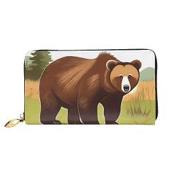 Brown Bear Walking Damen Geldbörse mit Reißverschluss, 19 x 10 cm, mit Kreditkartenfächern innen, leicht und langlebig., Schwarz, Einheitsgröße, Modern von WapNo