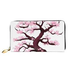 Cherry Blossoms Tree Damen Geldbörse mit Reißverschluss, 19 x 10 cm, mit Kreditkartenfächern innen, leicht und langlebig., Schwarz, Einheitsgröße, Modern von WapNo