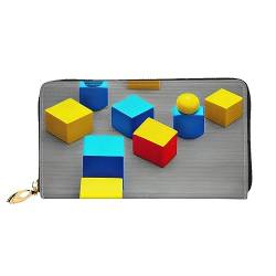 Colorful Blocks Damen-Geldbörse mit langem Reißverschluss, 19 x 10 cm, mit Kreditkartenfächern innen, leicht und langlebig., Schwarz, Einheitsgröße, Modern von WapNo