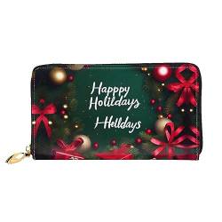 Happy Holidays Damen-Geldbörse mit langem Reißverschluss, 19 x 10 cm, mit Kreditkartenfächern innen, leicht und langlebig., Schwarz, Einheitsgröße, Modern von WapNo