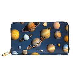 Solar System Planets Damen-Geldbörse mit langem Reißverschluss, 19 x 10 cm, mit Kreditkartenfächern innen, leicht und langlebig., Schwarz, Einheitsgröße, Modern von WapNo