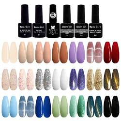 UV Gel Nagellack Set 27 Stück, UV Farbgele Set 21 Farben Gelnägel UV LED Katzenauge Nagellack Soak Off Gel Nagellack Farbgel für Gelnägel mit Base Coat, Top Coat, Matter Decklack für Nageldesign von Warm Girl