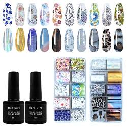 Warm Girl 20 Designs für Nail Art Foil Sticker mit 2 x 8 ml Gel-Übertragung, Nagelaufkleber, Übertragungsfolie, Werkzeug für Nageldekoration, Maniküre von Warm Girl