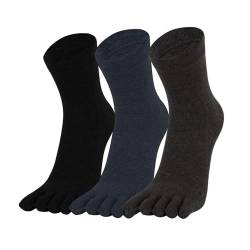 Warm-Han Bequeme Zehensocken Baumwolle (3er-Pack) Herren Fünf Finger Socken Midi Alltagssocken - Schwarz, Navy Dunkel, Anthrazit Gr. 39-43 von Warm-Han