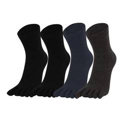 Warm-Han Bequeme Zehensocken Baumwolle (4er-Pack) Herren Fünf Finger Socken Midi Alltagssocken - Schwarz x 2, Anthrazit x 1, Navy Dunkel x 1 Gr. 44-46 von Warm-Han