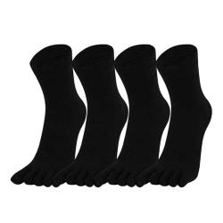 Warm-Han Herren Zehensocken Baumwolle Männer Fünf Finger Socken Midi Alltagssocken Essential Schwarz x 4 Gr. 44-46 von Warm-Han