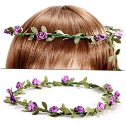 Warmhm Blumenstirnbänder Für Damen Hochzeits-stirnband Blumenhaargirlande Blumenstirnband Haargirlande Erdfarben Blütenkopf Violett Fräulein von Warmhm