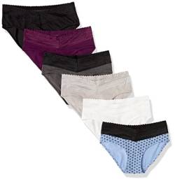 Warner's Damen Blissful Benefits Grabfreie Komfort-Taille mit Spitze Baumwolle Hipster 6er-Pack Ru2266w, Dunkelgrau Heather/Schwarz/Schwarz Plumberry/Weiß/Platin/Winter Lavendel Urlaub Print, X-Large von Warner's