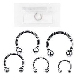 Warrior Sterile Piercing Septum Ring Horseshoe Circular Barbell Chirurgischer Stahl 316L 16G(1,2mm) Ballgröße 3mm Ring Durchmesser 6/8/10/12/14 mm(14mm) von Warrior