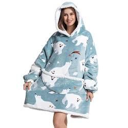 Tragbare Decke Hoodie super warm gemütlich weich bedruckt Sherpa übergroße Sweatshirt Decke für Erwachsene tragbare Decke für Frauen Polarbear von Warton