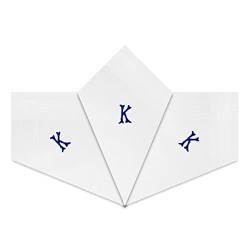 Herren-Taschentücher mit weißen Satin-Bordüre, mit blauen bestickten Initialen, 3 Stück, K von Warwick & Vance