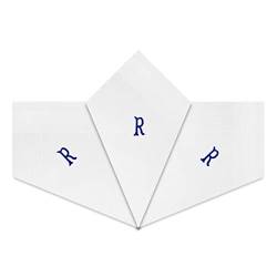 Herren-Taschentücher mit weißen Satin-Bordüre, mit blauen bestickten Initialen, 3 Stück, R von Warwick & Vance