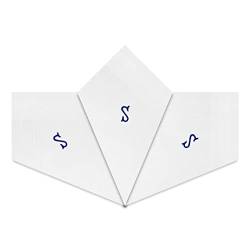 Herren-Taschentücher mit weißen Satin-Bordüre, mit blauen bestickten Initialen, 3 Stück, S von Warwick & Vance