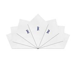 Warwick & Vance 7 Stück weiße Satin-Taschentücher mit blauen bestickten Initialen, R von Warwick & Vance