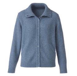 Strickjacke mit Stehkragen aus reiner Bio-Schurwolle, taubenblau von Waschbär