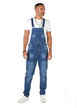 Herren Latzhose Loose Fit bib Overalls blau Denim Dungaree Gürtelschlaufen Männer Bertie (28W) von Wash Clothing Company