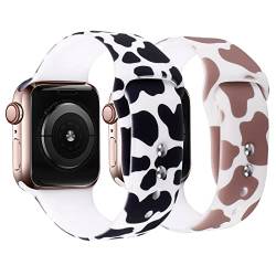 Watbro Armband kompatibel mit Apple Watch, Kuhmuster, 49 mm, 45 mm, 44 mm, 42 mm, 41 mm, 40 mm, 38 mm, für Damen, kuhmarmoriert, Leopardenmuster, batikfarbenes Silikonband für iWatch Ultra Serie von Watbro