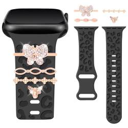 Watbro Armband mit Leoparden-Gravur, kompatibel mit Apple Watch, 41 mm, 40 mm, 38 mm, 49 mm, 45 mm, 44 mm, 42 mm, zweifarbiges Silikonband mit dekorativen Anhängern für iWatch Serie 9, 8, 7, 6, 5, 4, von Watbro