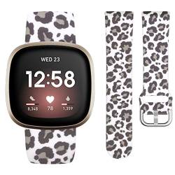 Watbro Kompatibel mit Leopardenmuster Fitbit Sense/Versa 4/Sense 2/Versa 3 Armbänder für Damen, niedliches Leopardenmuster, Silikon-Ersatzband für Fitbit Sense/Sense 2/Versa 4/Versa 3 Smartwatch für von Watbro