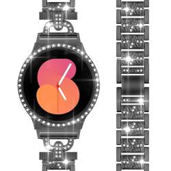 Watbro Metall-Uhrenarmband, kompatibel mit Samsung Galaxy Watch 4 / 5, 40 mm, 44 mm, 20 mm, mit Glitzer-Displayschutzfolie, luxuriöses D-förmiges Uhrenarmband für Damen von Watbro