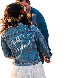 Kundenspezifische Frauen Perle Denim Jacken Zukunft Mrs. Jacke Hochzeit Jacke Wifey Jacke Personalisierte, Blau mit Herz, S von Watchify