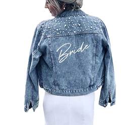 Pearl Bride Jeansjacke Custom Mrs Bride Bachelorette Jacke Junggesellinnenabschied Geschenk, blau, XX-Large von Watchify