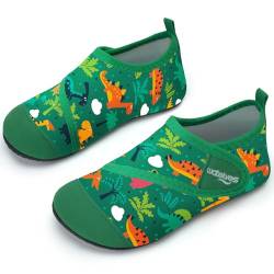 Badeschuhe Strandschuhe Schwimmschuhe Wasserschuhe Junge Baby Aquaschuhe Schnell Trocknend Barfuss Schuh für Kinder Beach Pool（Dinosaurier Grün 26/27） von WateLves