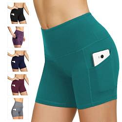 Damen Yoga Shorts Kurze Sporthose Fitness Shorts Cool Atmungsaktiv High Waist Kurze Hose Blickdicht Gym Shorts(dk.Blue Green,M) von WateLves