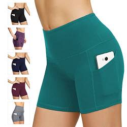 Damen Yoga Shorts Kurze Sporthose Fitness Shorts Cool Atmungsaktiv High Waist Kurze Hose Blickdicht Gym Shorts(dk.Blue Green,S) von WateLves