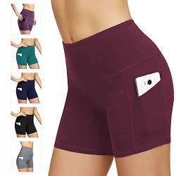 Damen Yoga Shorts Kurze Sporthose Fitness Shorts Cool Atmungsaktiv High Waist Kurze Hose Blickdicht Gym Shorts(dk.red,S) von WateLves