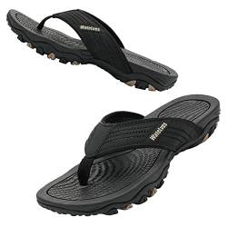 Herren Flip Flops Zehentrenner Leder mit Arch Support Sandalen Weich Leder Stoff Badelatschen Sommer Beach Rutschfest Hausschuhe Pantoletten(Schwarz,40 EU) von WateLves