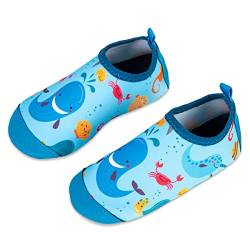 Kinder Badeschuhe Wasserschuhe Strandschuhe Mädchen Junge Schwimmschuhe Barfußschuhe rutschfeste Surfschuhe Sportschuhe Kleinkind Schwimmbad(Blue.Whale,18/19 EU) von WateLves