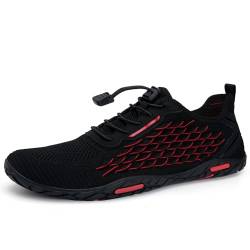 Strandschuhe Damen Herren Wasserschuhe Badeschuhe Unisex Atmungsaktiv Leicht Barfußschuhe rutschfeste für Schwimmen Tauchen (57 Schwarz Rot, 45EU) von WateLves