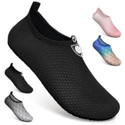 WateLves Badeschuhe Damen Herren Wasserschuhe Schwimmschuhe Strandschuhe Aquaschuhe Surfschuhe für Meer(Kd.schwarz,46/47 EU) von WateLves