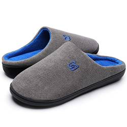 WateLves Damen Hausschuhe Winter Baumwolle Wärme Pantoffeln aus Memory-Baumwolle für Herren Unisex im Drinnen und Draussen (Grau Blau, 42/43 EU) von WateLves