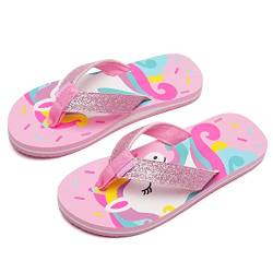 WateLves Flip Flops Kinder Zehentrenner Mädchen Jungen Badelatschen Sommer Strand und Pool Rutschfeste Zehensandalen(Rosa Einhorn, 33EU) von WateLves