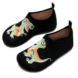 WateLves Hausschuhe Kinder Jungen Mädchen Slipper rutschfeste Leichte Turnschläppchen Flexibe Atmungsaktive Barfuss Pantoffeln Kindergarten Unisex(BWL.Schwarz 34/35 EU) von WateLves