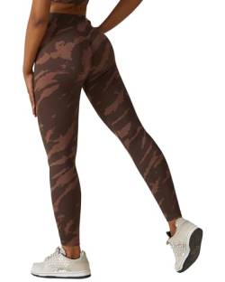 Wavar Tie Dye Scrunch Butt Lifting Nahtlose Leggings für Frauen Hohe Taille Yoga Hosen Bauchkontrolle Laufen Workout Tight, #5 Braun, M von Wavar