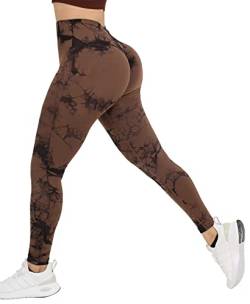 Wavar Tie Dye Scrunch Butt Lifting Nahtlose Leggings für Frauen Hohe Taille Yoga Hosen Bauchkontrolle Laufen Workout Tight, Braun, S von Wavar