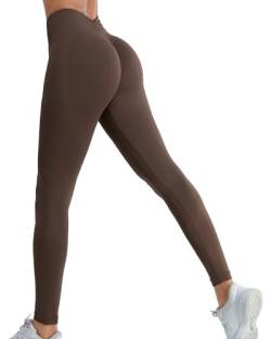 Wavar V Back Scrunch Butt Leggings für Frauen Nahtlose Hohe Taille Booty Tights Workout Gym Yoga Hosen, V Rücken Nahtlos Braun, M von Wavar