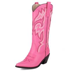 Wavyvigs Damen Cowboystiefel mit mittlerer Wade bestickte Westernstiefel Cowgirlstiefel Pink Mark Size 40 von Wavyvigs
