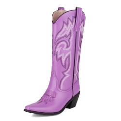 Wavyvigs Damen Cowboystiefel mit mittlerer Wade bestickte Westernstiefel Cowgirlstiefel Purple Mark Size 39 von Wavyvigs