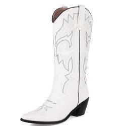 Wavyvigs Damen Cowboystiefel mit mittlerer Wade bestickte Westernstiefel Cowgirlstiefel White Mark Size 40 von Wavyvigs