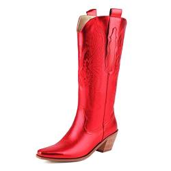 Wavyvigs Frauen mittlerer Kalb Metallic Cowboy Stiefel funkelnd gestickte westliche Stiefel Cowgirl Stiefel Red Mark Size 36 von Wavyvigs