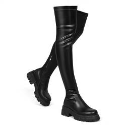 Wavyvigs Overknees Stiefel Damen Schwarz Oberschenkel Stiefel Overknee Lederstiefel Stretchstiefel Black EU 37 von Wavyvigs