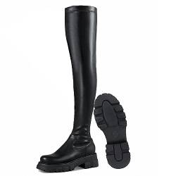 Wavyvigs Overknees Stiefel Damen Schwarz Oberschenkel Stiefel Overknee Lederstiefel Stretchstiefel Black EU 39 von Wavyvigs