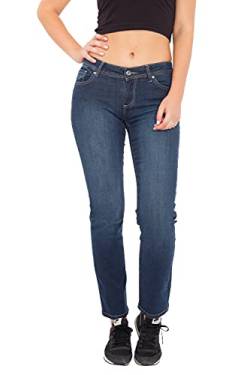 Way of Glory Damen Jeans Britney Regular Fit & Straight Leg Dark Blue Wash Britney Casualmode 5 Pocket Jeans Regular Fit Unifarben Britney von Way of Glory